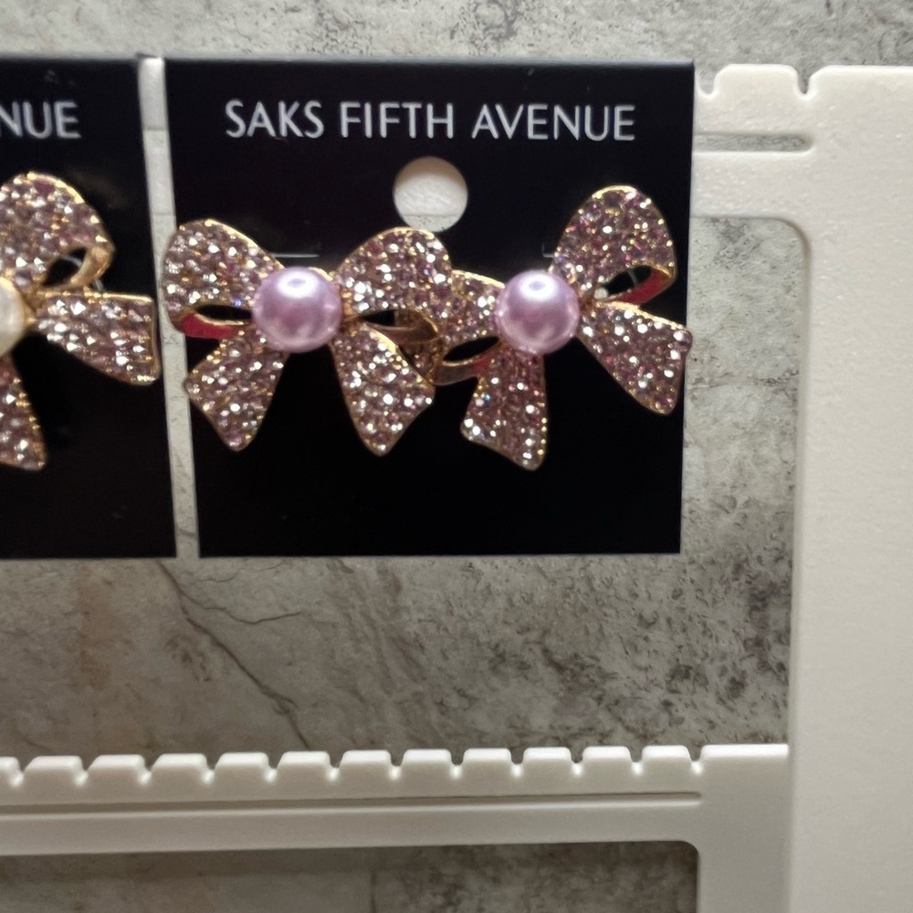 Saks Fifth Avenue Pink and White Bow Earrings Push Backs Bundle of Two - Picture 3 of 5